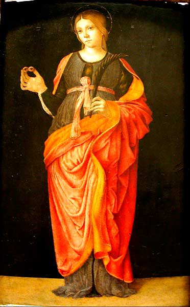 Святая Люси работы Франческо Заганелли (ок. 1475–1532). Дерево, темпера, золото. Метрополитен-музей. Коллекция Теодора М. Дэвиса, завещание Теодора М. Дэвиса, 1915 год.