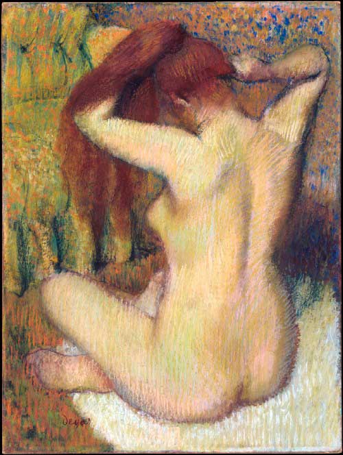 Женщина, расчесывающая волосы (ок. 1888–1890) Эдгара Дега. Пастель на бумаге. 61,3 х 46 см. Метрополитен-музей, Нью-Йорк. Источник изображения The Met