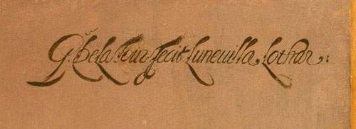 Подпись художника. Деталь «Гадалка» (около 1630-х гг.) Жоржа де Латура. Масло на холсте. 101,9 х 123,5 см. Метрополитен-музей, Нью-Йорк, США