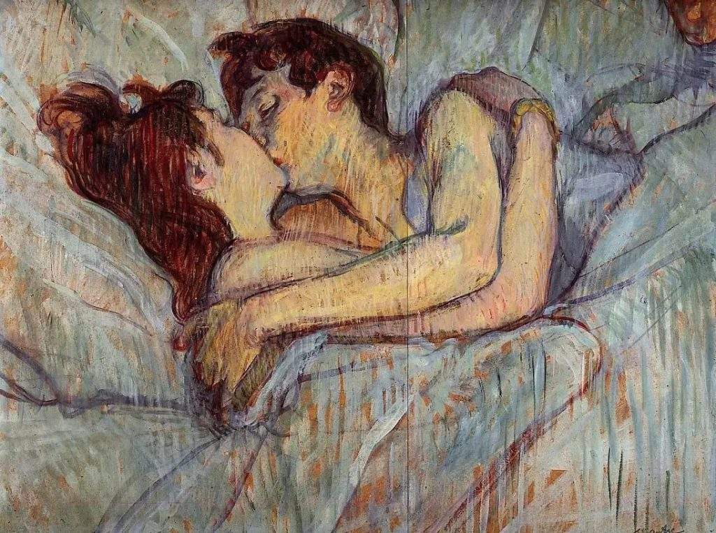 В постели, Поцелуй (1892) Анри де Тулуз-Лотрека. Частная коллекция.